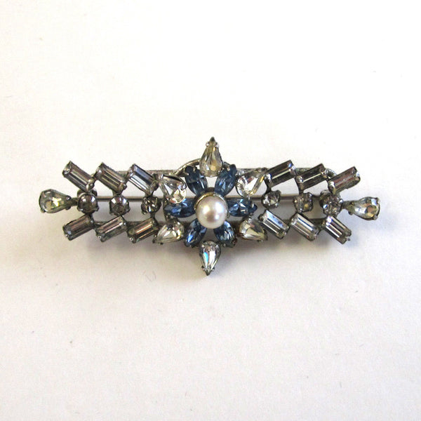 STERLING and clear rhinestones bar pin - Morning Glory Jewelry