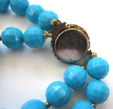 Double Strand Blue Plastic Faceted Bead Necklace - D & L  Vintage 