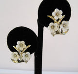 Silver-tone White Floral Thermoplastic Earrings - D & L  Vintage 