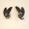 Circa 1970s Silver-tone Feather Earrings with Gold Rhinestones - D & L  Vintage 