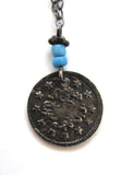 Turkish Coin Pendant with Blue Beads - D & L  Vintage 