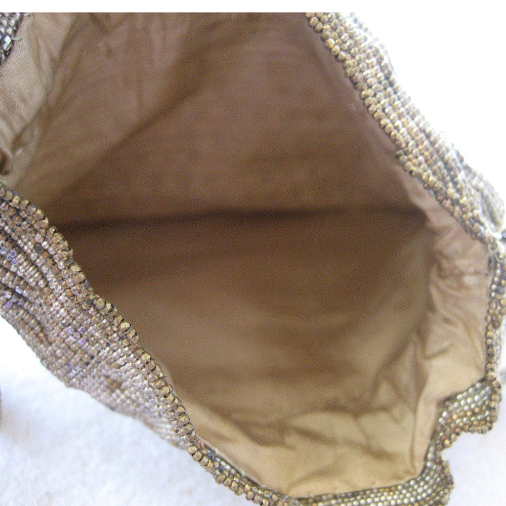 Vintage Beaded Flapper Reticule Drawstring Bag Purse