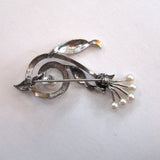 Sterling Silver Cultured Pearl Abstract Floral Brooch/Pin - D & L  Vintage 