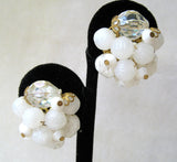 German-Made Frosted White Cluster Bead Earrings - D & L  Vintage 